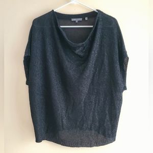 VINCE Black Draped Neckline Short Sleeve Boxy Oversized Sweater Size Medium M